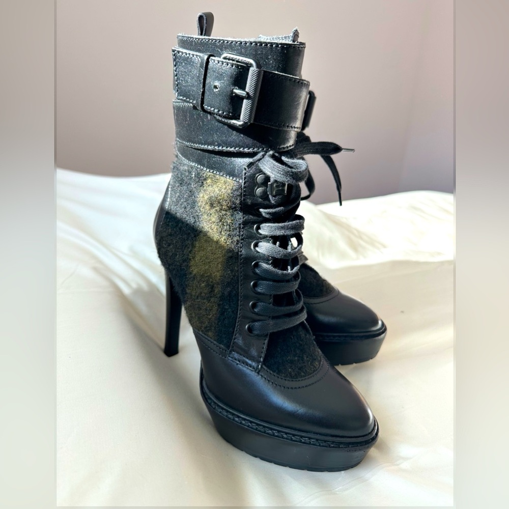 Burberry Tweed Lace-Up Booties